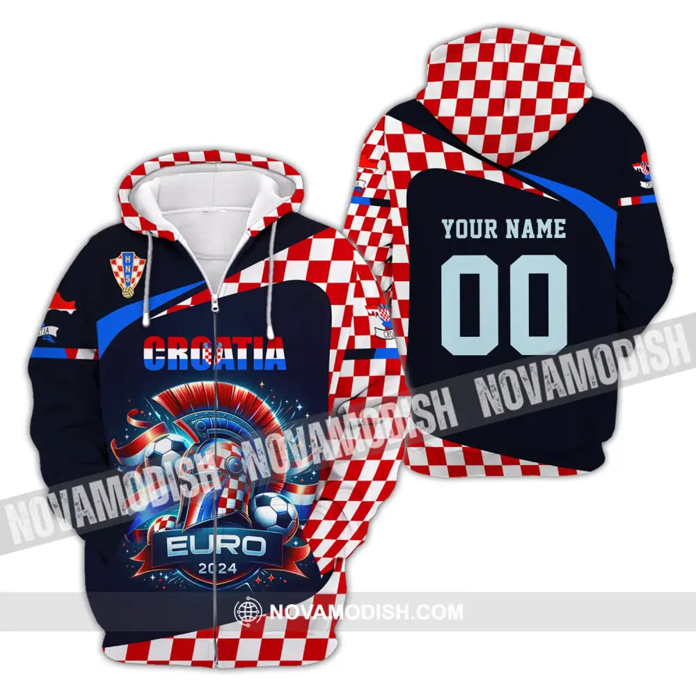 Unisex Shirt Custom Name And Number Croatia Football Polo Long Sleeve Euro 2024 Zipper Hoodie / S