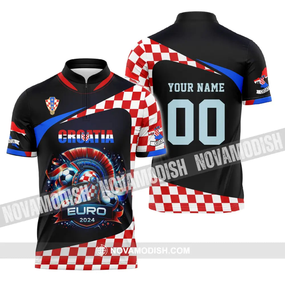 Unisex Shirt Custom Name And Number Croatia Football Polo Long Sleeve Euro 2024 Zipper / S T-Shirt