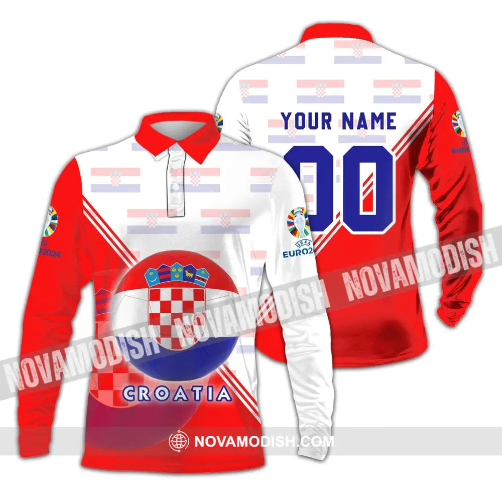 Unisex Shirt - Custom Name And Number Croatia National Team Euro 2024 Shirt Long Sleeve Polo / S T-shirt
