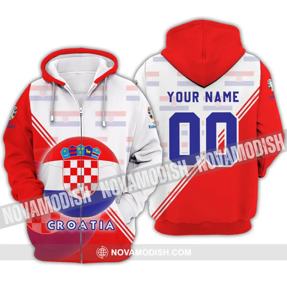 Unisex Shirt - Custom Name And Number Croatia National Team Euro 2024 Shirt Zipper Hoodie / S T-shirt
