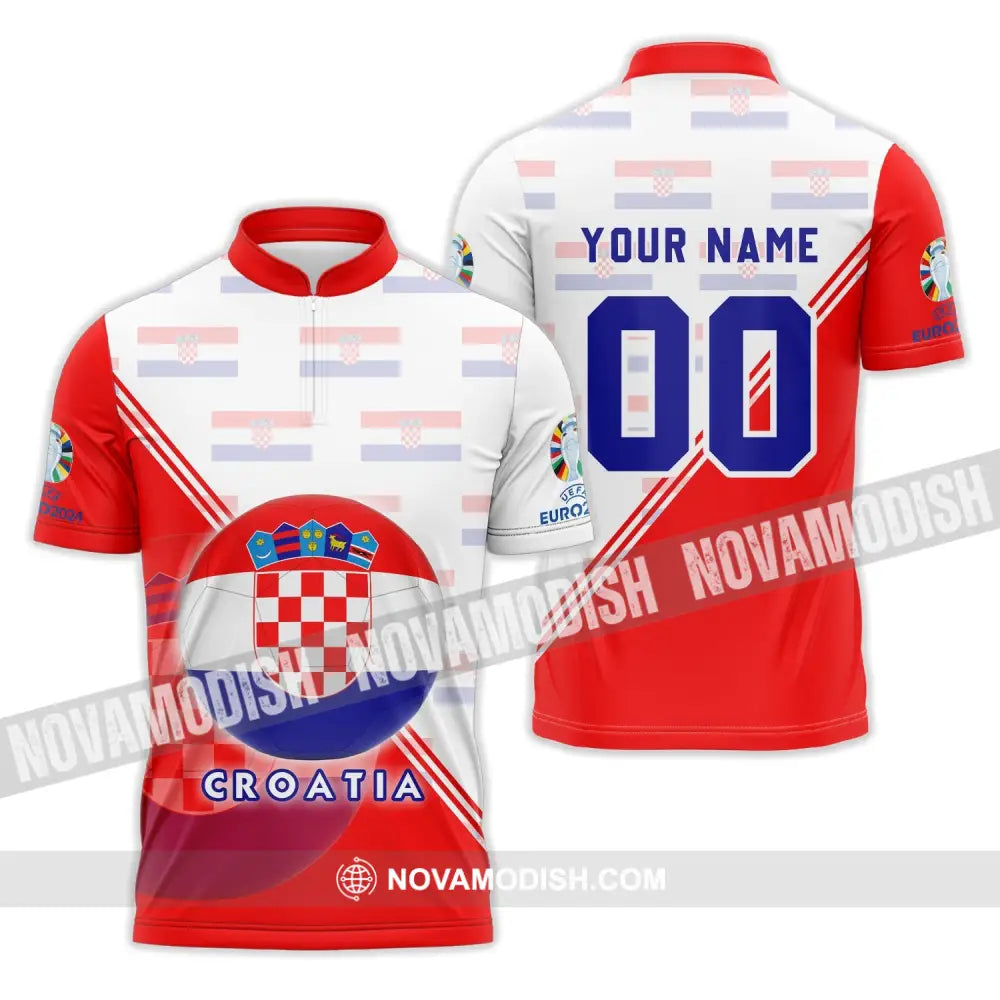 Unisex Shirt - Custom Name And Number Croatia National Team Euro 2024 Shirt Zipper Polo Shirt / S T-shirt