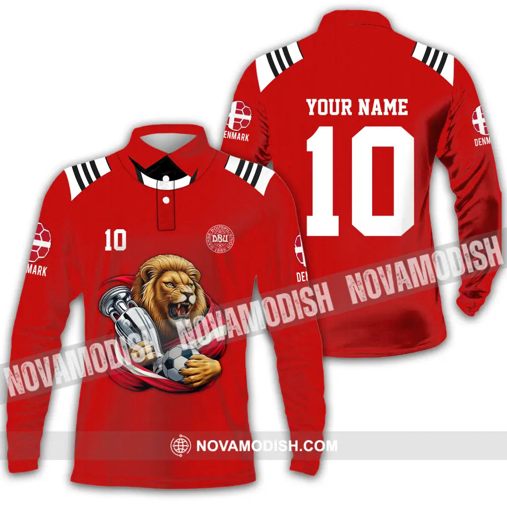 Unisex Shirt - Custom Name And Number Denmark Euro 2024 Football Polo Long Sleeve / S T-Shirt