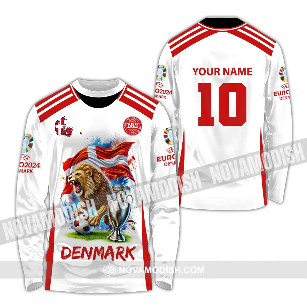 Unisex Shirt Custom Name And Number Denmark Football Euro 2024 Polo Long Sleeve / S T-Shirt