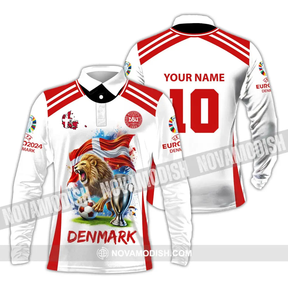 Unisex Shirt Custom Name And Number Denmark Football Euro 2024 Polo Long Sleeve / S T-Shirt