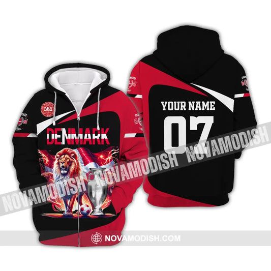 Unisex Shirt Custom Name And Number Denmark Football Euro 2024 Polo Long Sleeve Zipper Hoodie / S