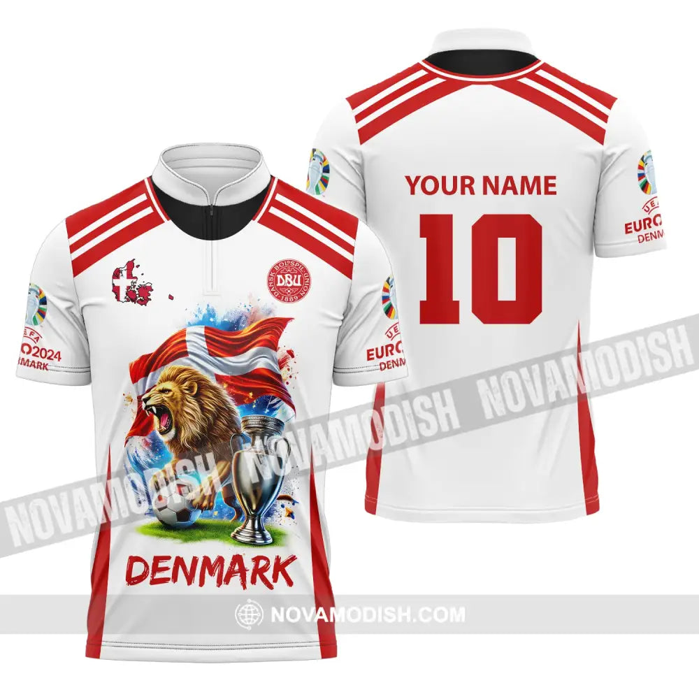 Unisex Shirt Custom Name And Number Denmark Football Euro 2024 Polo Long Sleeve Zipper / S T-Shirt