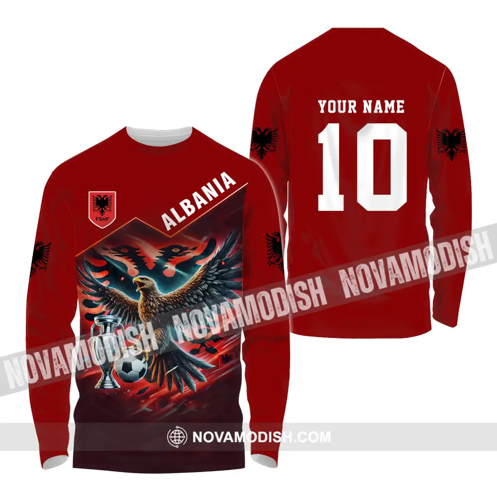 Unisex Shirt - Custom Name And Number Eagle Albania Euro 2024 Team Long Sleeve / S T-Shirt