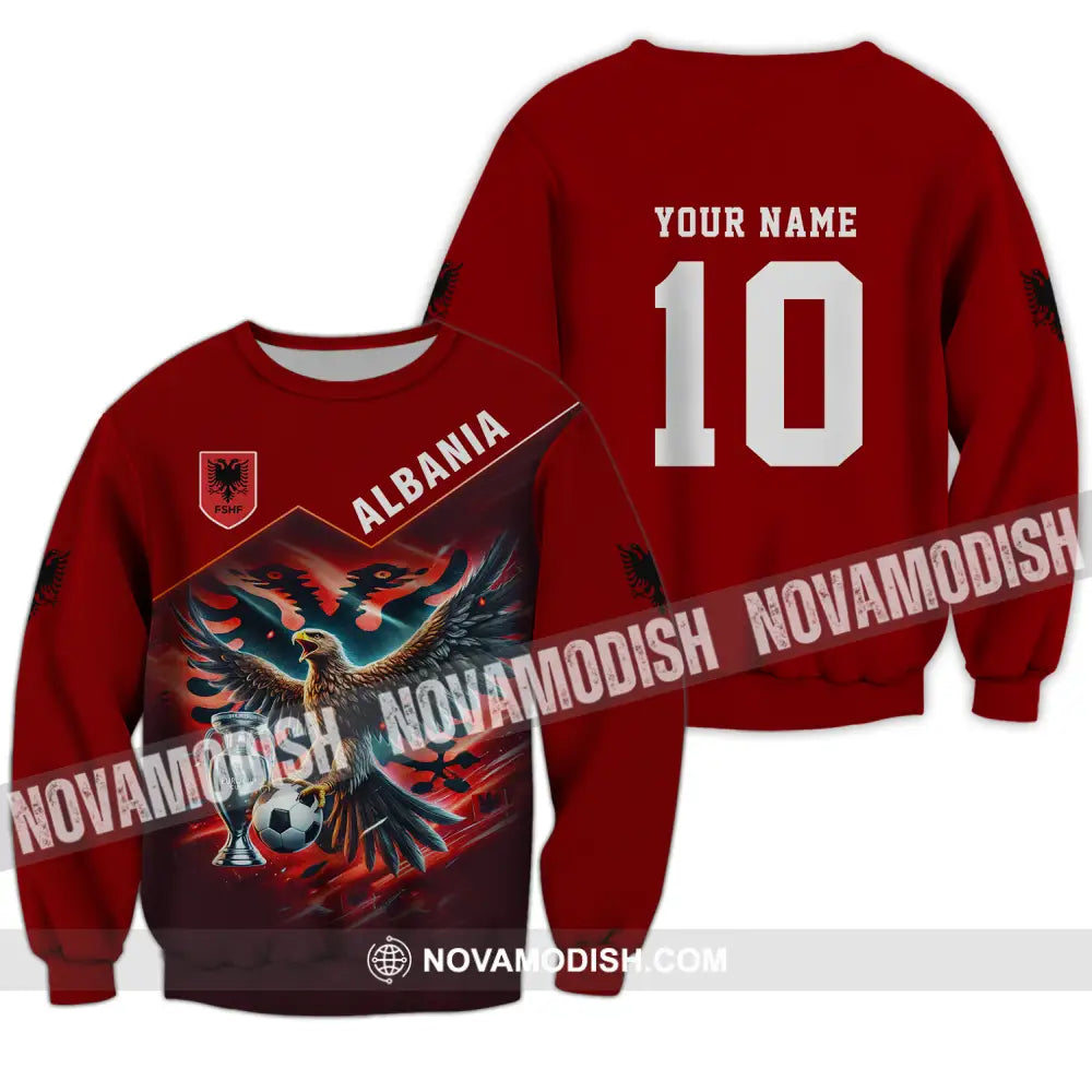 Unisex Shirt - Custom Name And Number Eagle Albania Euro 2024 Team Long Sleeve / S T-Shirt