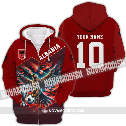 Unisex Shirt - Custom Name And Number Eagle Albania Euro 2024 Team Zipper Hoodie / S T-Shirt