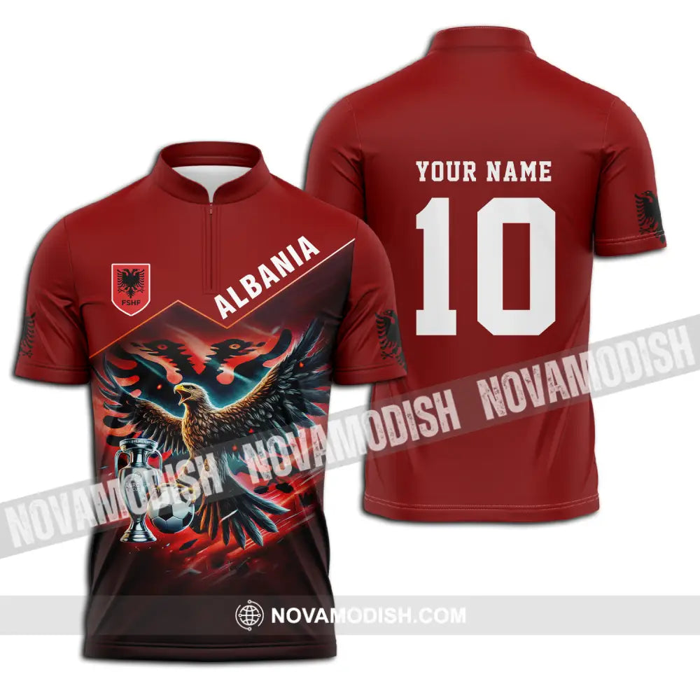 Unisex Shirt - Custom Name And Number Eagle Albania Euro 2024 Team Zipper Polo / S T-Shirt