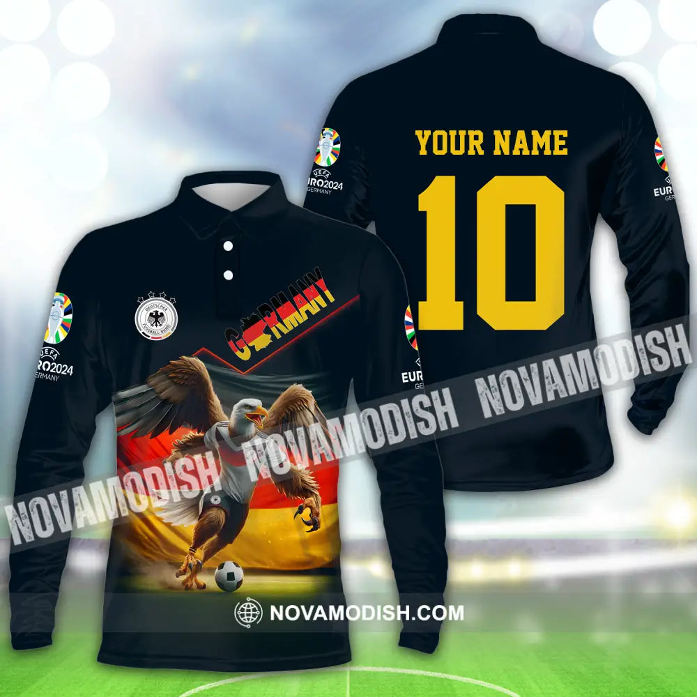 Unisex Shirt - Custom Name And Number Eagle Germany Euro 2024 Long Sleeve Polo / S T-shirt