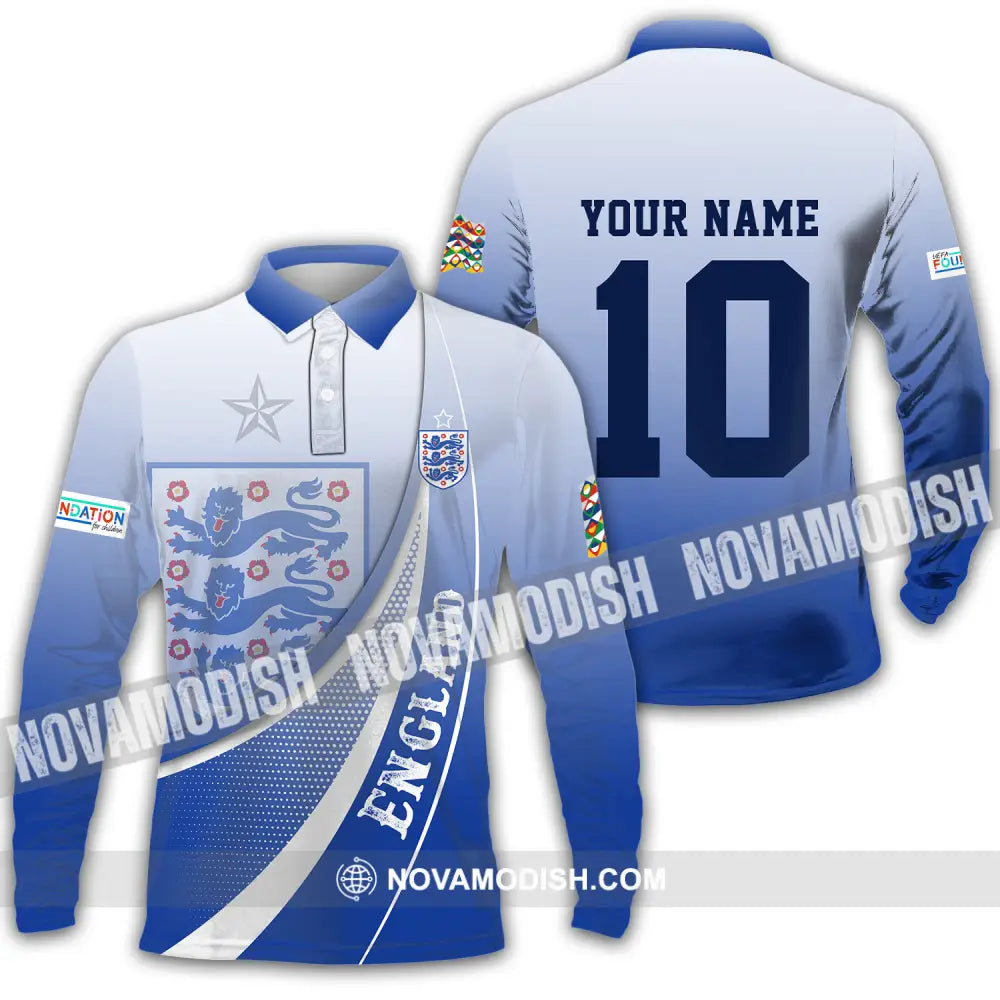 Unisex Shirt - Custom Name And Number England Euro 2024 Shirt Long Sleeve Polo / S T-shirt