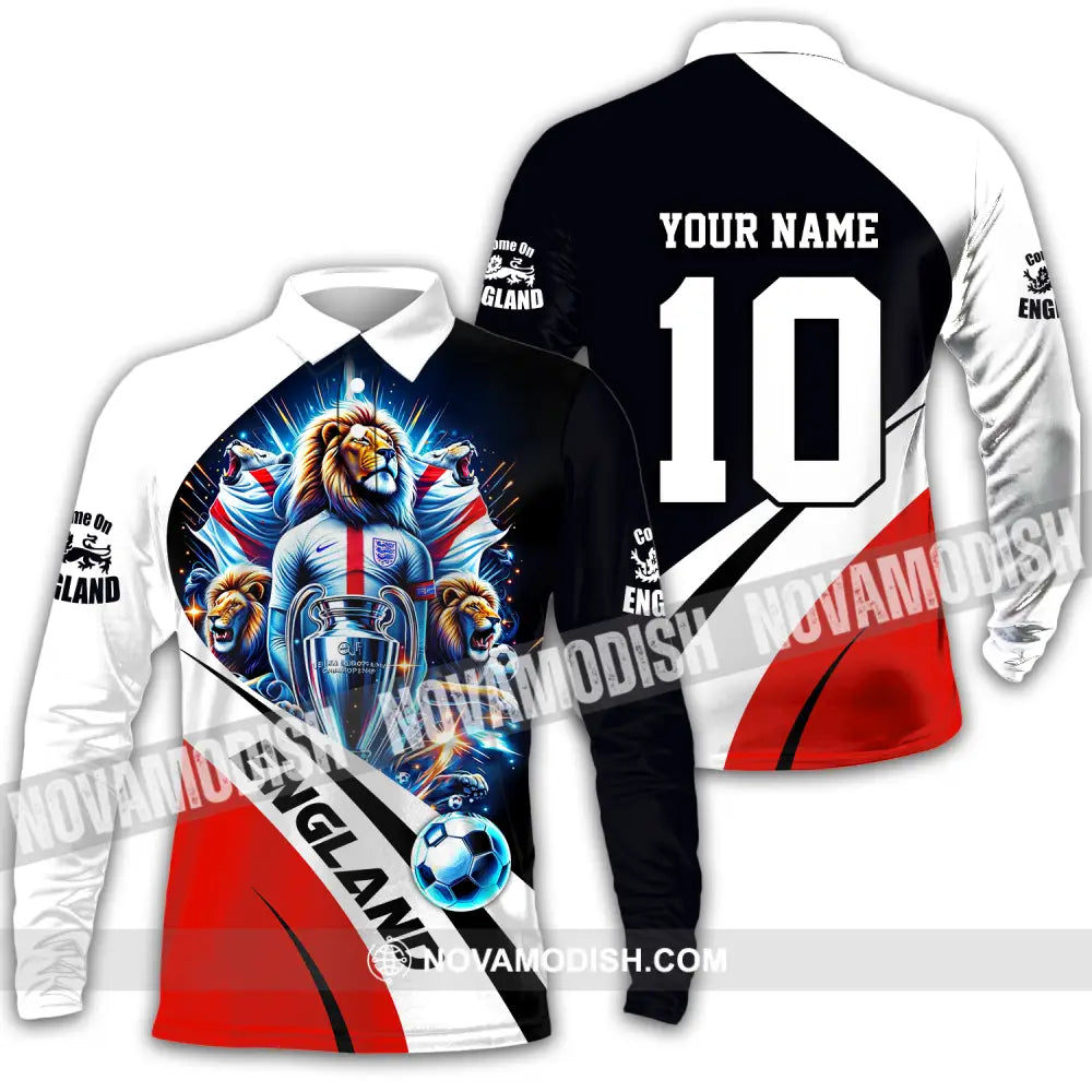 Unisex Shirt - Custom Name And Number England Euro 2024 Shirt National Team Long Sleeve Polo / S T-shirt