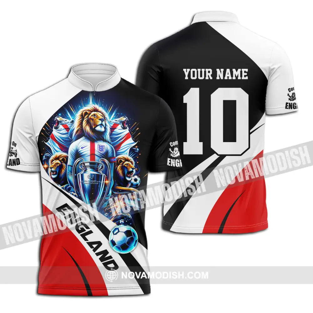 Unisex Shirt - Custom Name And Number England Euro 2024 Shirt National Team Zipper Polo Shirt / S T-shirt