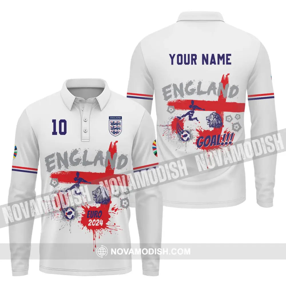 Unisex Shirt - Custom Name And Number England Euro 2024 Team Flag Color Shirt Long Sleeve Polo / S T-shirt