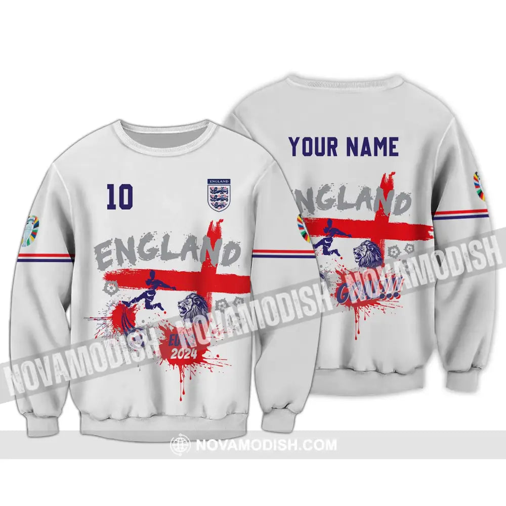Unisex Shirt - Custom Name And Number England Euro 2024 Team Flag Color Shirt Long Sleeve / S T-shirt