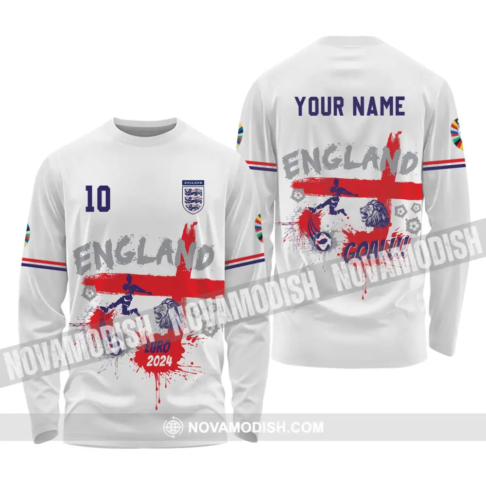Unisex Shirt - Custom Name And Number England Euro 2024 Team Flag Color Shirt Long Sleeve Shirt / S T-shirt