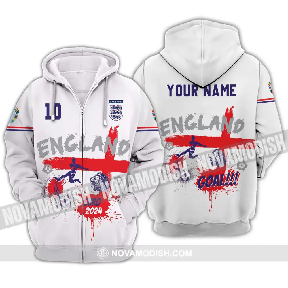 Unisex Shirt - Custom Name And Number England Euro 2024 Team Flag Color Shirt Zipper Hoodie / S T-shirt