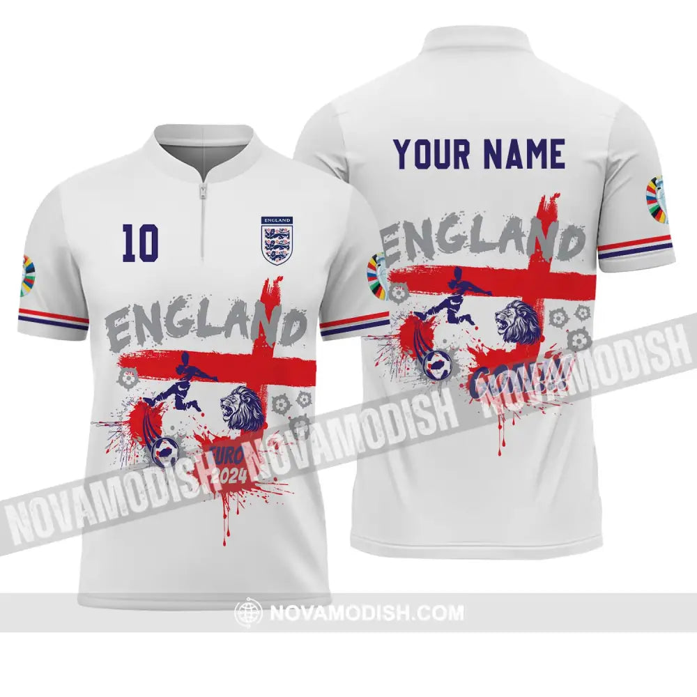 Unisex Shirt - Custom Name And Number England Euro 2024 Team Flag Color Shirt Zipper Polo Shirt / S T-shirt