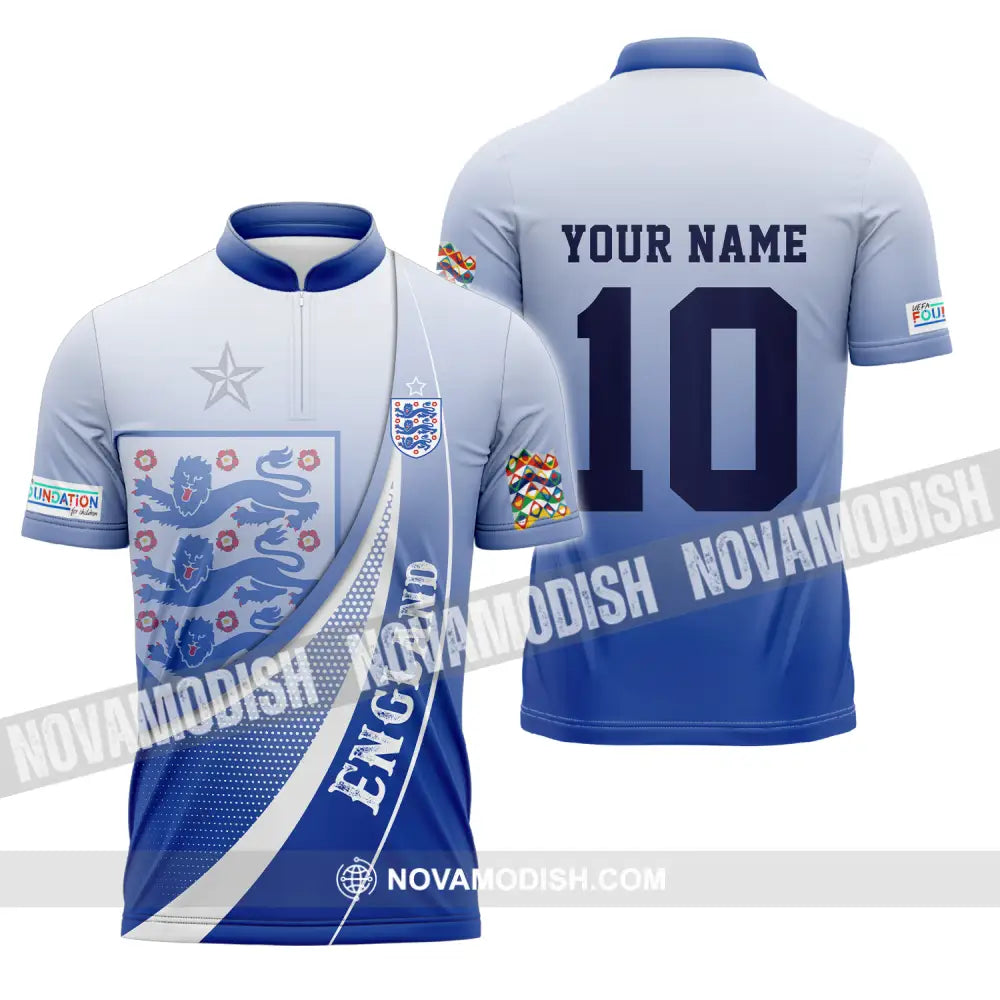 Unisex Shirt - Custom Name And Number England Euro 2024 Shirt Zipper Polo Shirt / S T-shirt