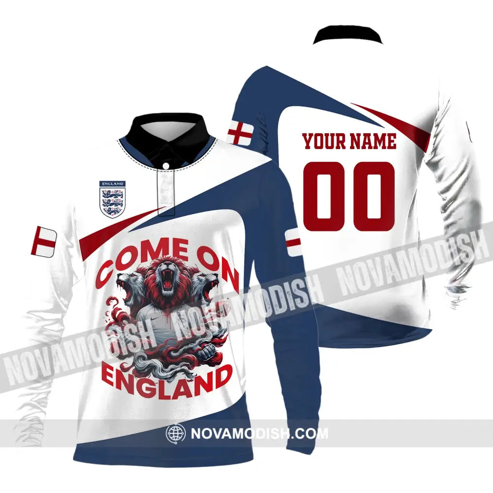 Unisex Shirt Custom Name And Number England Football Come On Polo Long Sleeve / S T-Shirt