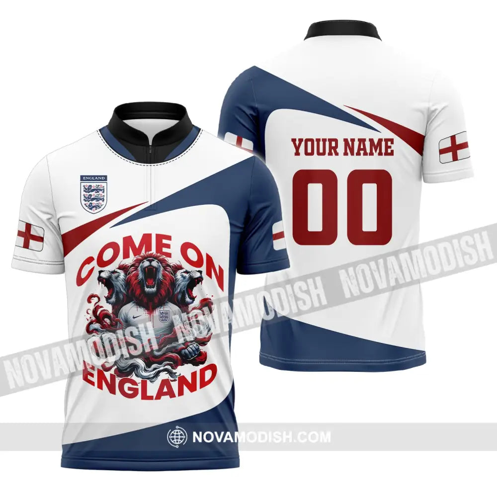 Unisex Shirt Custom Name And Number England Football Come On Polo Long Sleeve Zipper / S T-Shirt