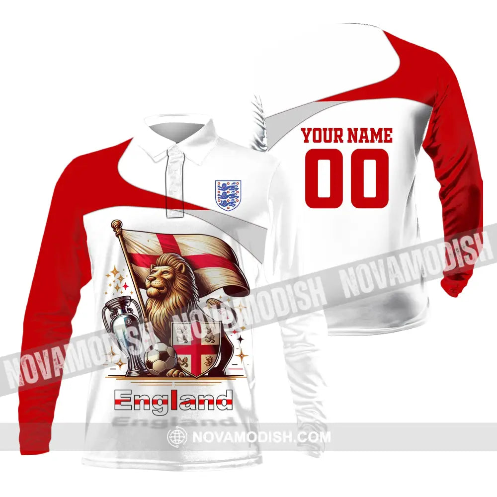 Unisex Shirt Custom Name And Number England Football Euro 2024 Polo Long Sleeve / S T-Shirt