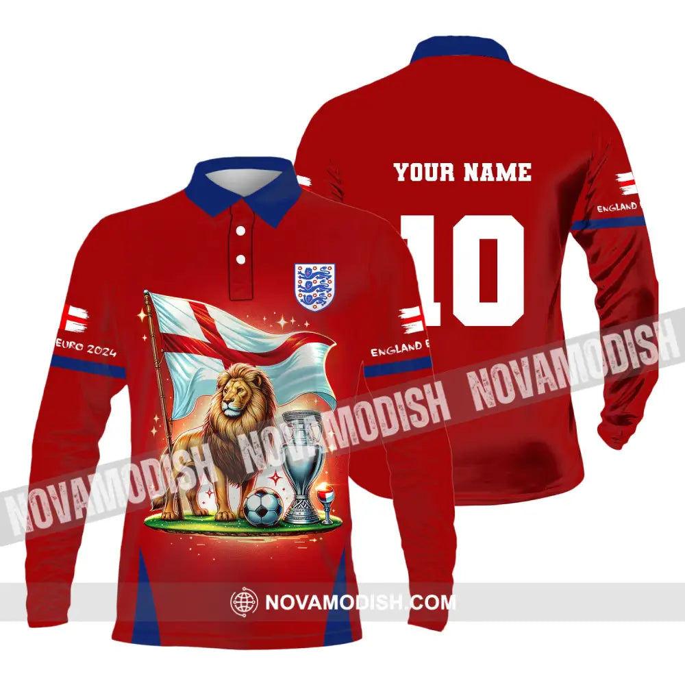 Unisex Shirt Custom Name And Number England Football Euro 2024 Polo Long Sleeve / S T-Shirt