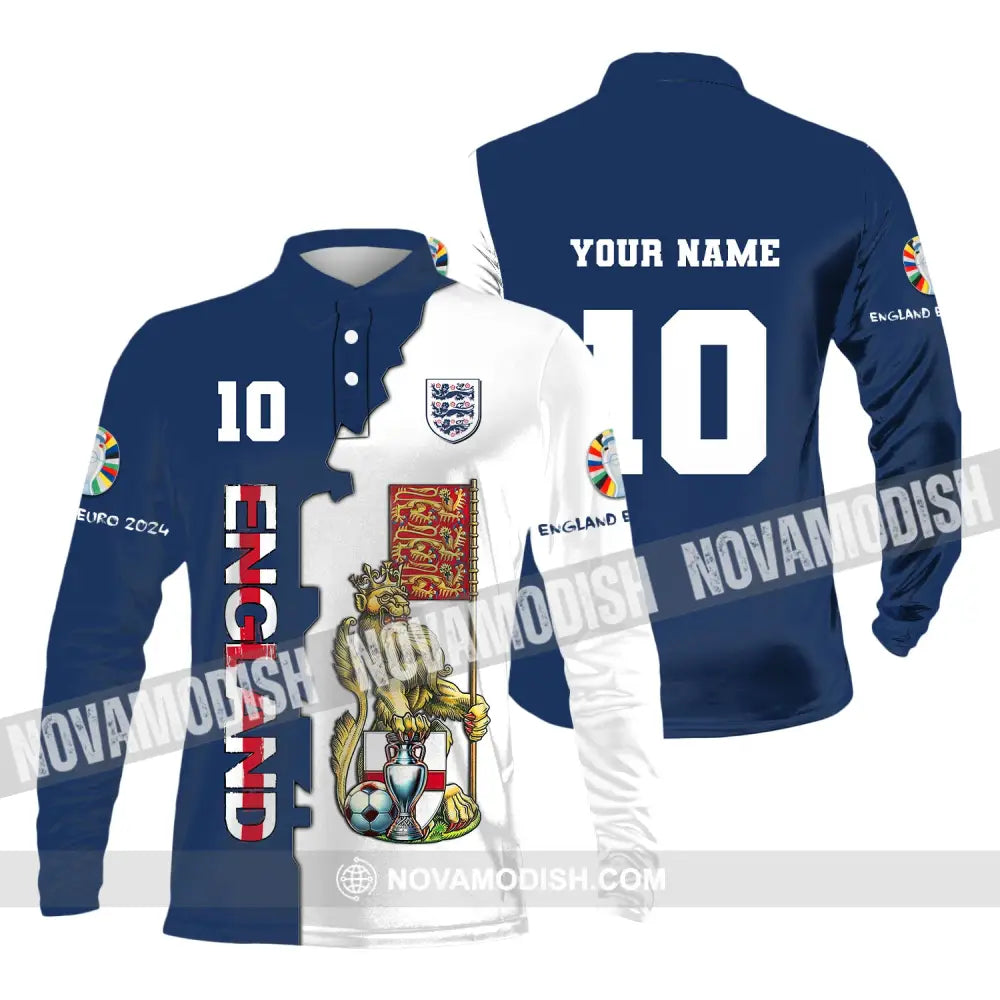 Unisex Shirt Custom Name And Number England Football Euro 2024 Polo Long Sleeve / S T-Shirt