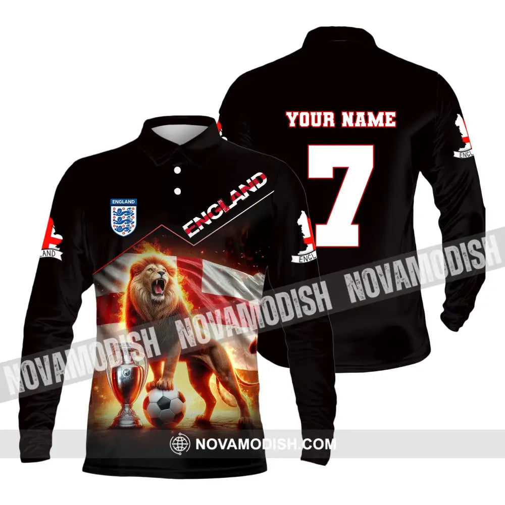 Unisex Shirt Custom Name And Number England Football Euro 2024 Polo Long Sleeve / S T-Shirt