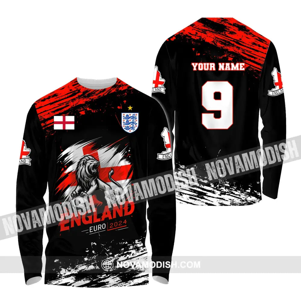 Unisex Shirt Custom Name And Number England Football Euro 2024 Polo Long Sleeve / S T-Shirt