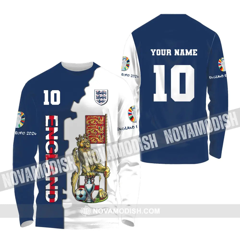 Unisex Shirt Custom Name And Number England Football Euro 2024 Polo Long Sleeve / S T-Shirt