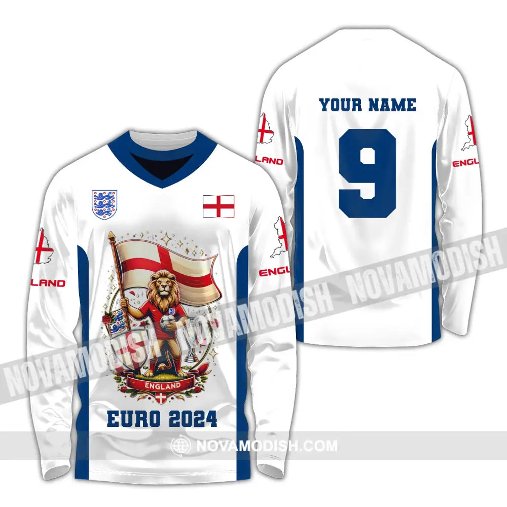 Unisex Shirt Custom Name And Number England Football Euro 2024 Polo Long Sleeve / S T-Shirt