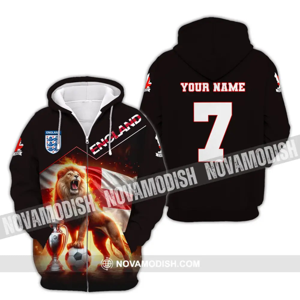 Unisex Shirt Custom Name And Number England Football Euro 2024 Polo Long Sleeve Zipper Hoodie / S