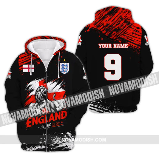 Unisex Shirt Custom Name And Number England Football Euro 2024 Polo Long Sleeve Zipper Hoodie / S