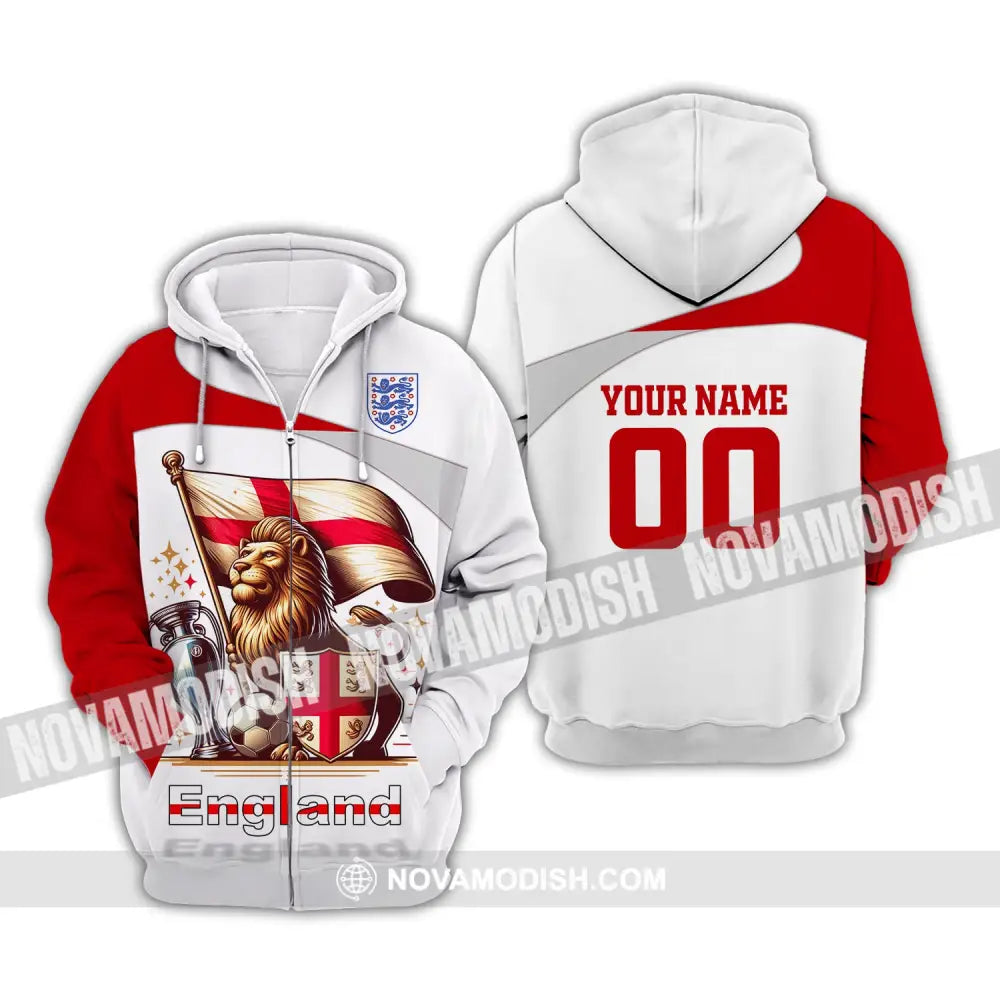 Unisex Shirt Custom Name And Number England Football Euro 2024 Polo Long Sleeve Zipper Hoodie / S