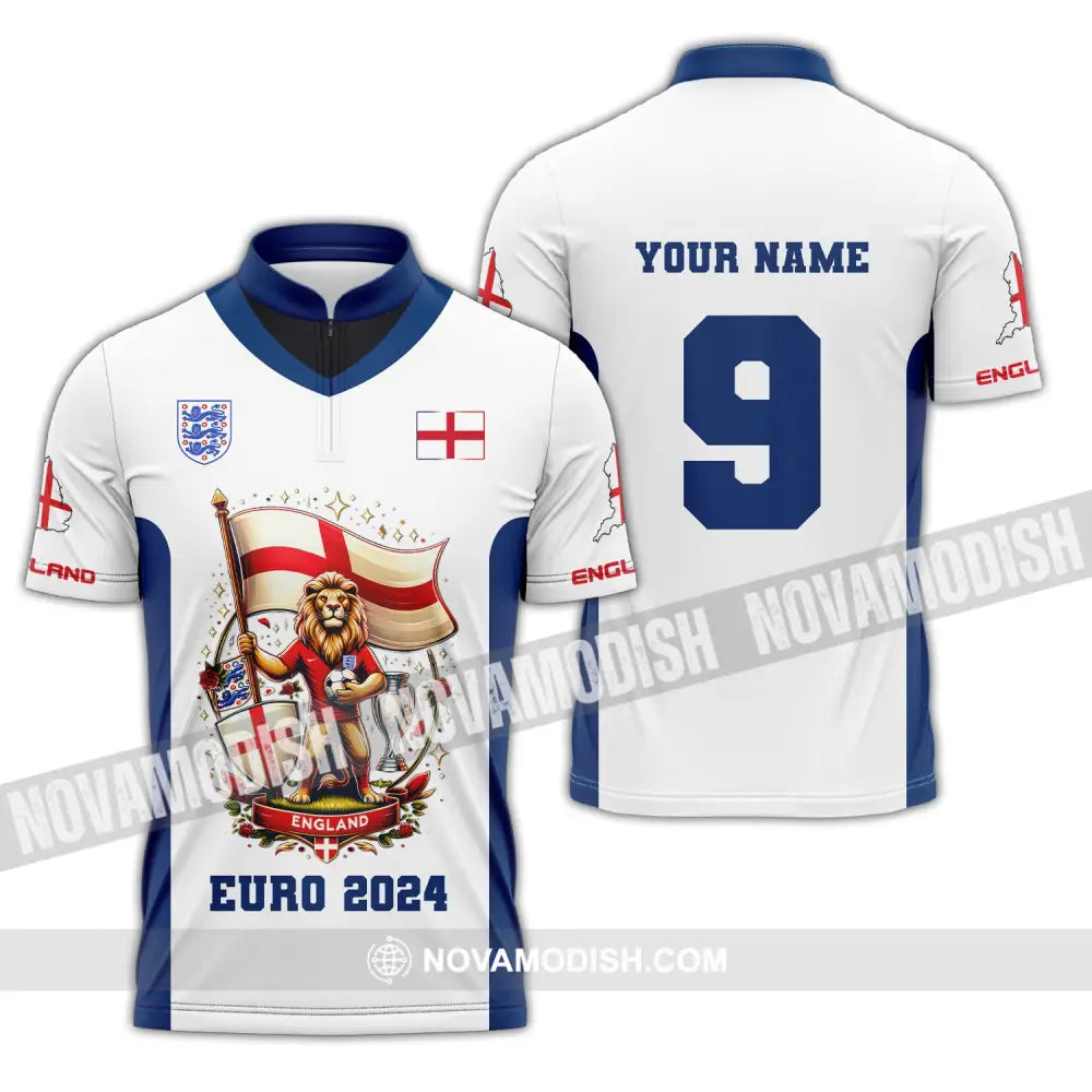 Unisex Shirt Custom Name And Number England Football Euro 2024 Polo Long Sleeve Zipper / S T-Shirt