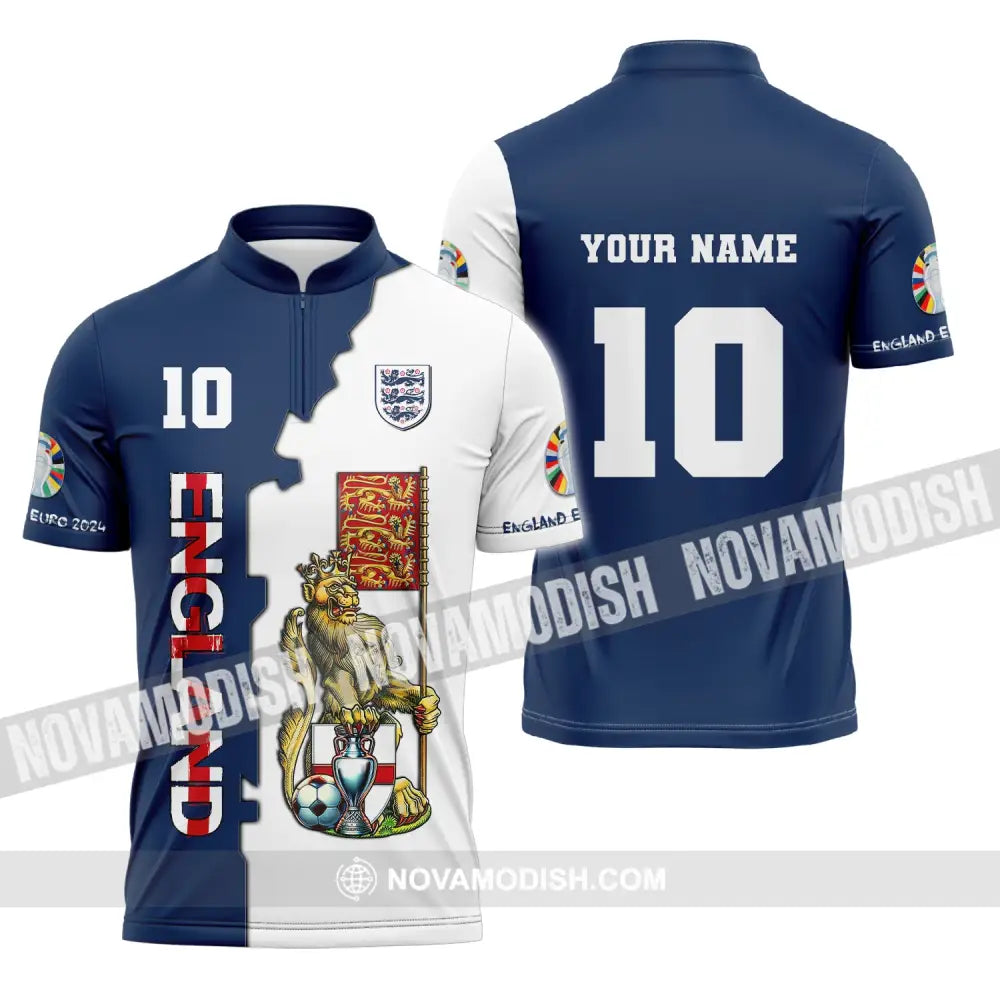 Unisex Shirt Custom Name And Number England Football Euro 2024 Polo Long Sleeve Zipper / S T-Shirt