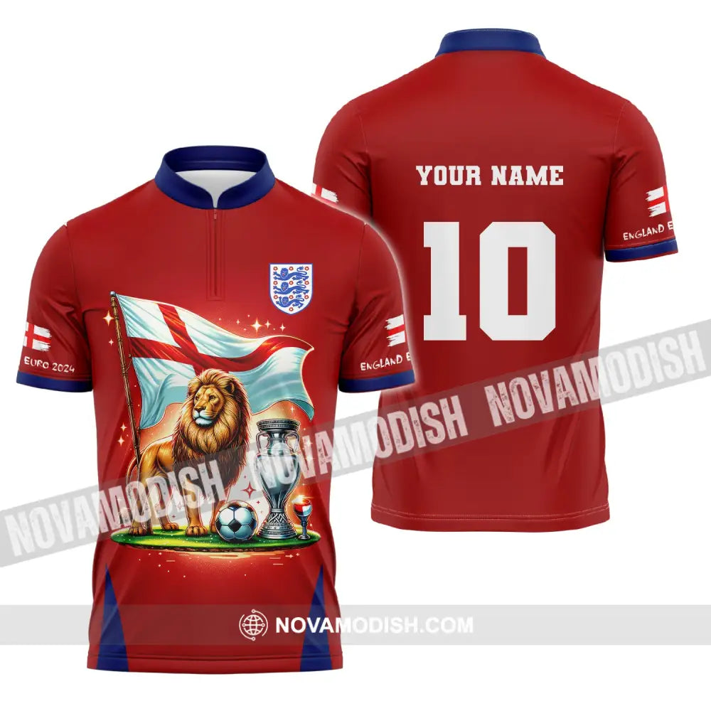 Unisex Shirt Custom Name And Number England Football Euro 2024 Polo Long Sleeve Zipper / S T-Shirt