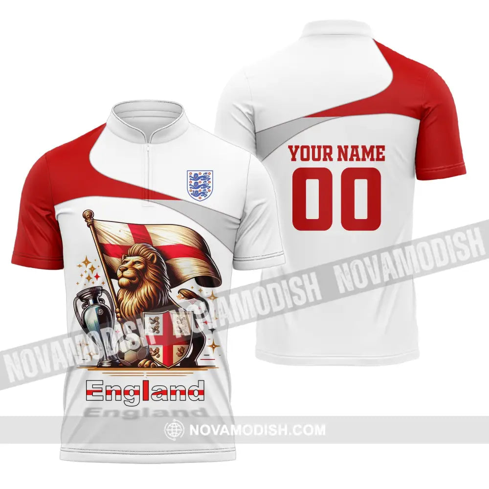 Unisex Shirt Custom Name And Number England Football Euro 2024 Polo Long Sleeve Zipper / S T-Shirt