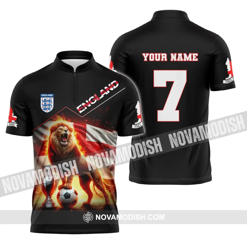 Unisex Shirt Custom Name And Number England Football Euro 2024 Polo Long Sleeve Zipper / S T-Shirt