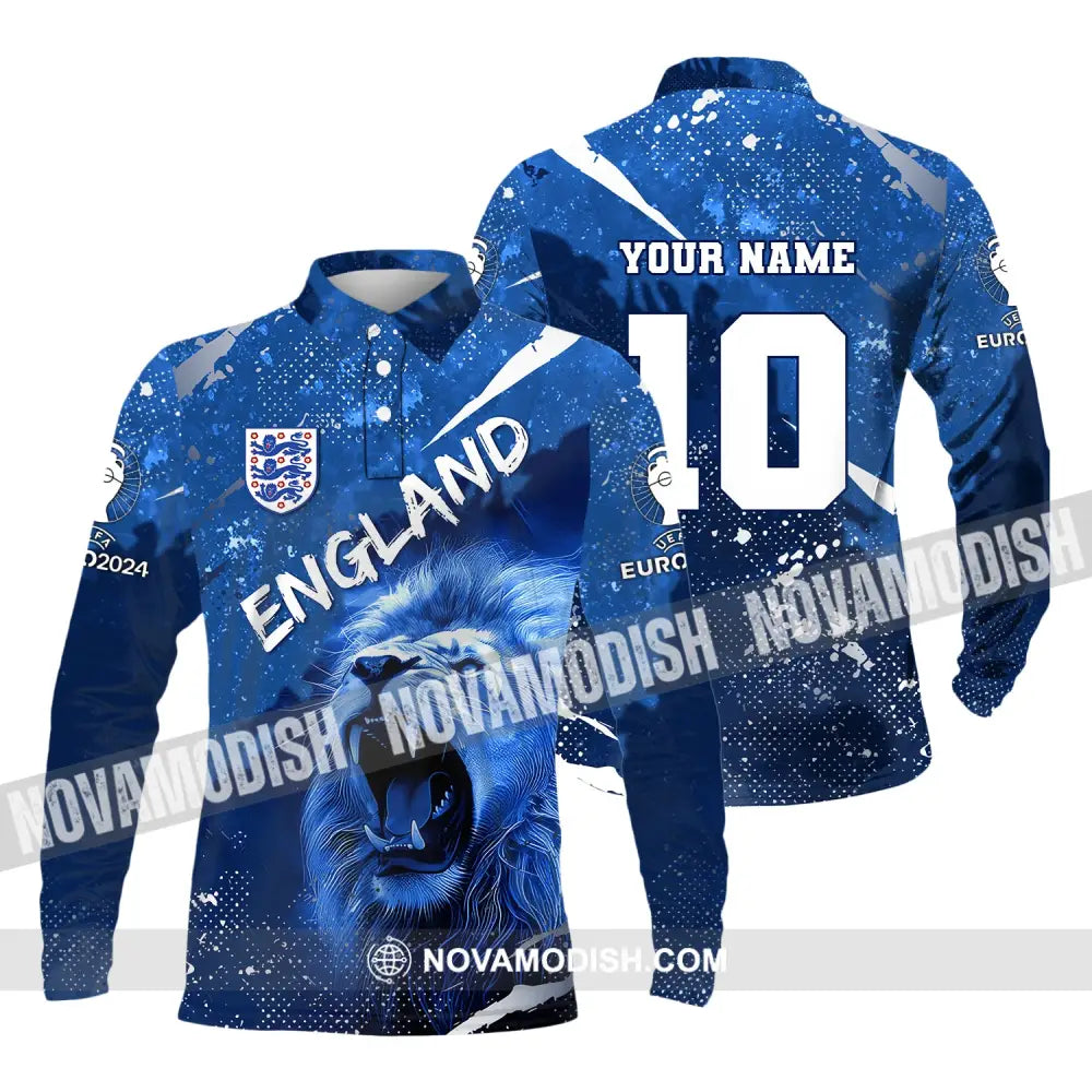Unisex Shirt Custom Name And Number England Football Polo Long Sleeve Euro 2024 / S T-Shirt