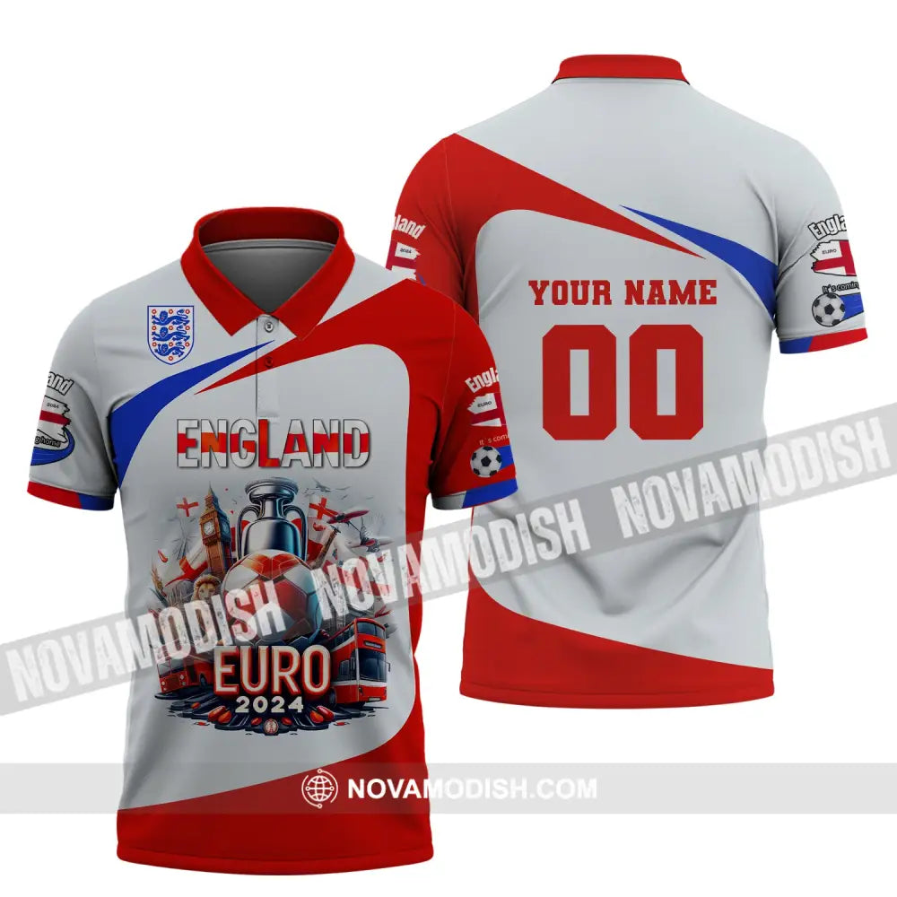 Unisex Shirt Custom Name And Number England Football Polo Long Sleeve Euro 2024 / S T-Shirt