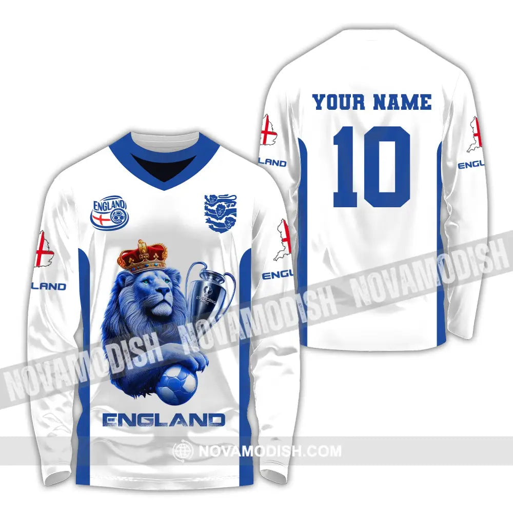 Unisex Shirt Custom Name And Number England Football Polo Long Sleeve Euro 2024 / S T-Shirt