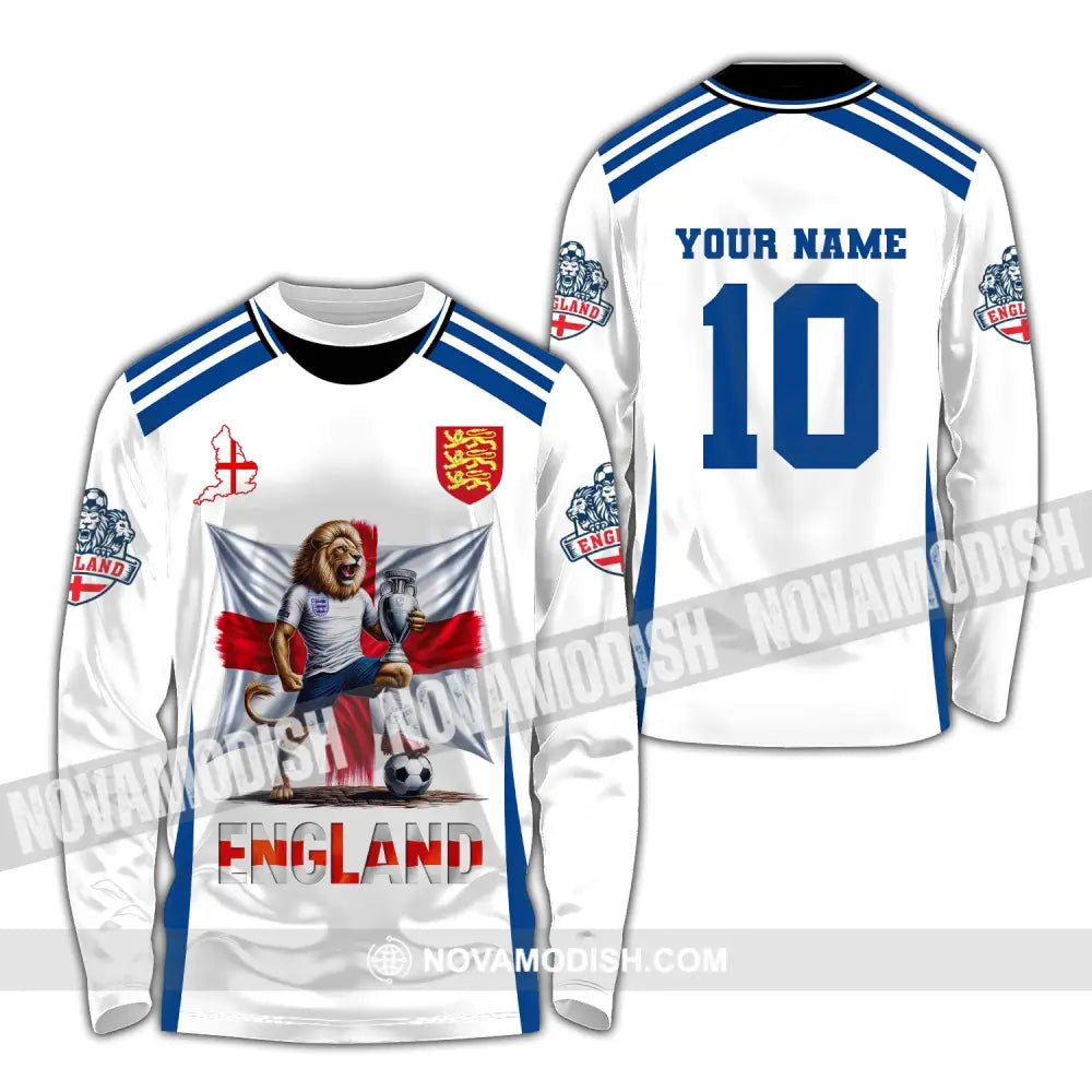 Unisex Shirt Custom Name And Number England Football Polo Long Sleeve Euro 2024 / S T-Shirt