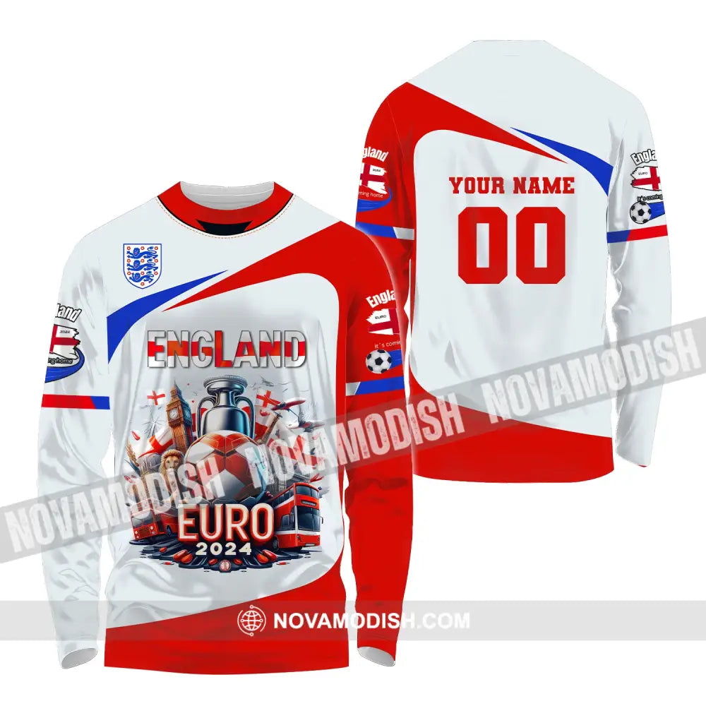 Unisex Shirt Custom Name And Number England Football Polo Long Sleeve Euro 2024 / S T-Shirt