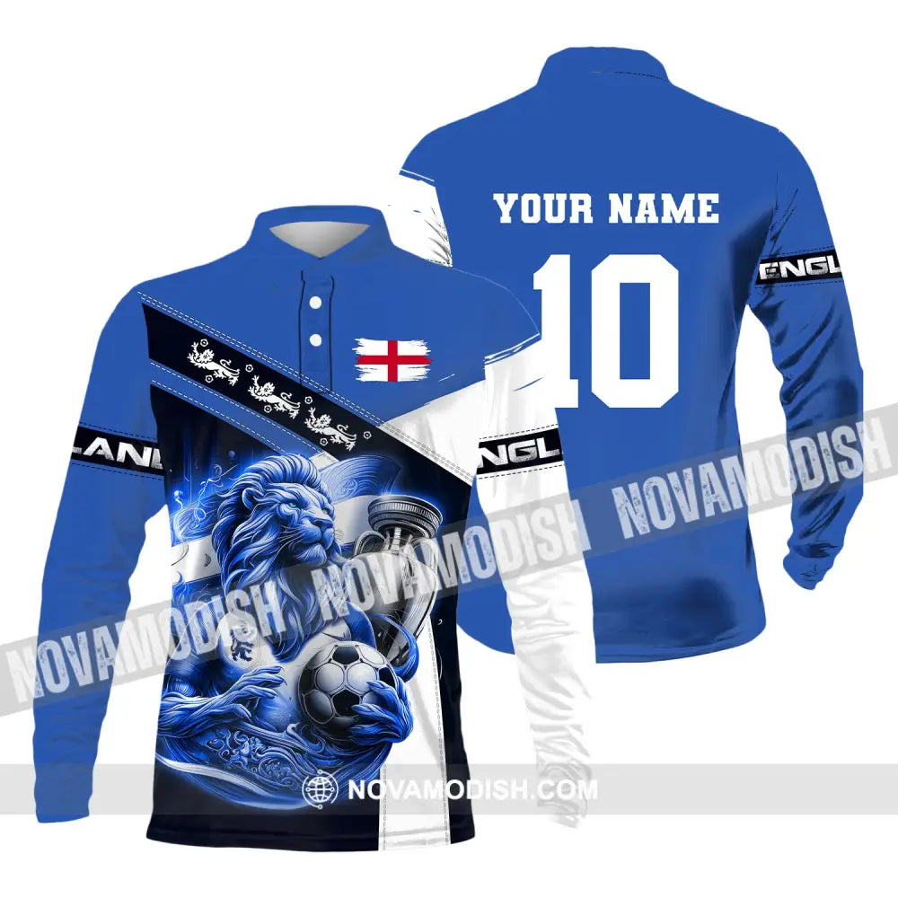 Unisex Shirt Custom Name And Number England Football Polo Long Sleeve Euro 2024 / S T-Shirt