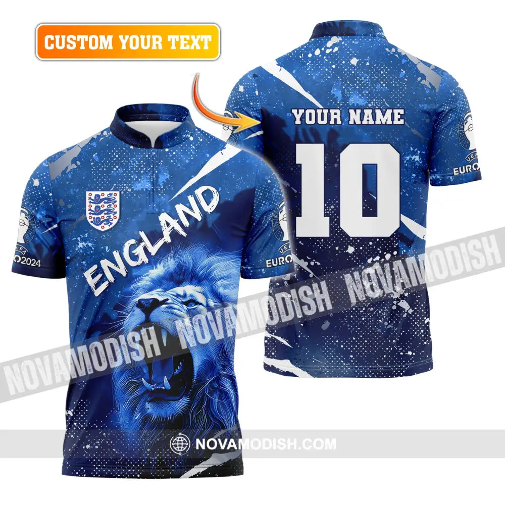 Unisex Shirt Custom Name And Number England Football Polo Long Sleeve Euro 2024 T-Shirt