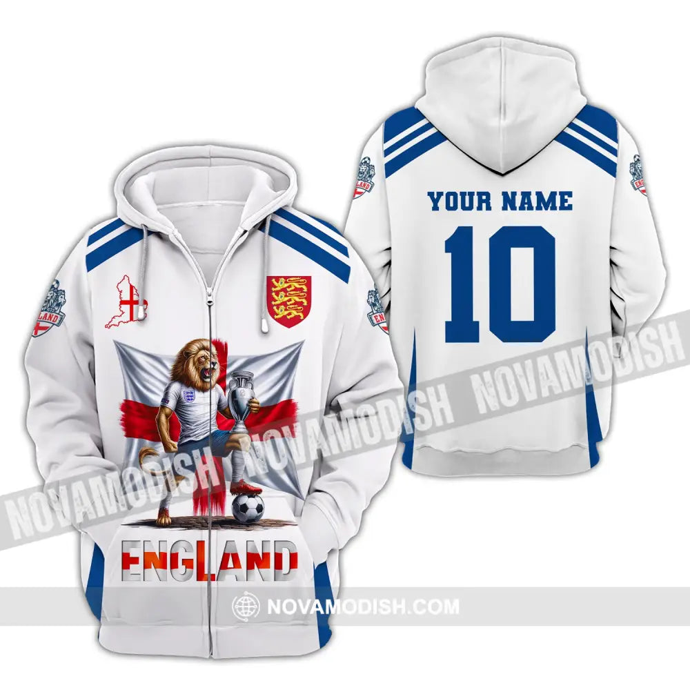 Unisex Shirt Custom Name And Number England Football Polo Long Sleeve Euro 2024 Zipper Hoodie / S