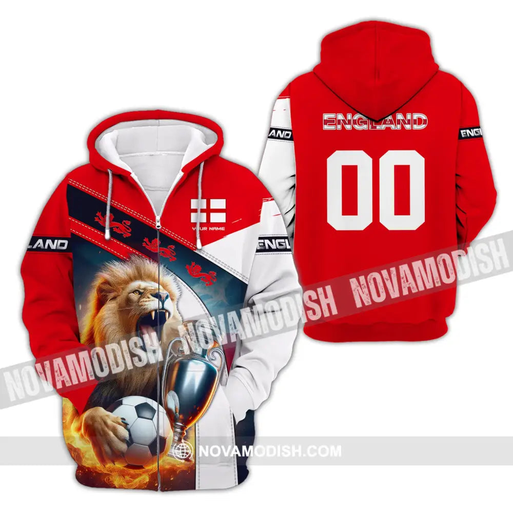 Unisex Shirt Custom Name And Number England Football Polo Long Sleeve Euro 2024 Zipper Hoodie / S